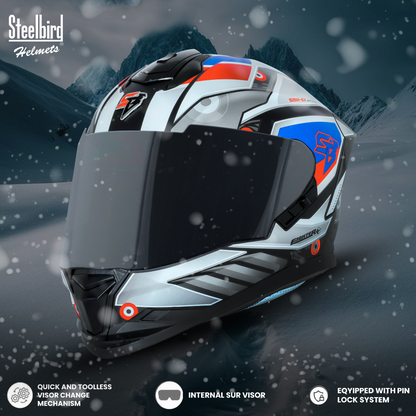 Steelbird SBH-57 Fighter F8 ISI and DOT Certified Full Face Graphic Helmet for Men and Women with Inner Silver Sun Shield .