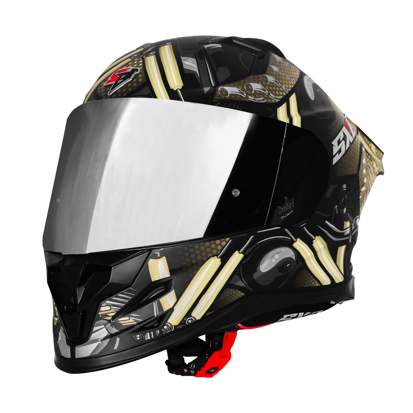 Steelbird SBH 61 SXE X2 ISI and Dot Certified Full Face Helmet for Men and with Inner Silver Sunshield (Glossy Black Golden)