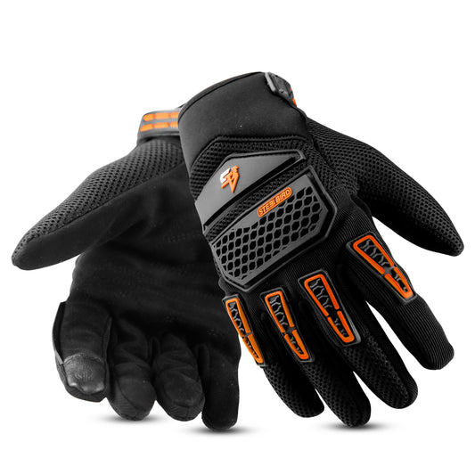 Steelbird Polyester Adventure A-2 Full Finger Bike Riding Gloves with Touch Screen Sensitivity at Thumb and Index Finger, Protective Off-Road Motorbike Racing .