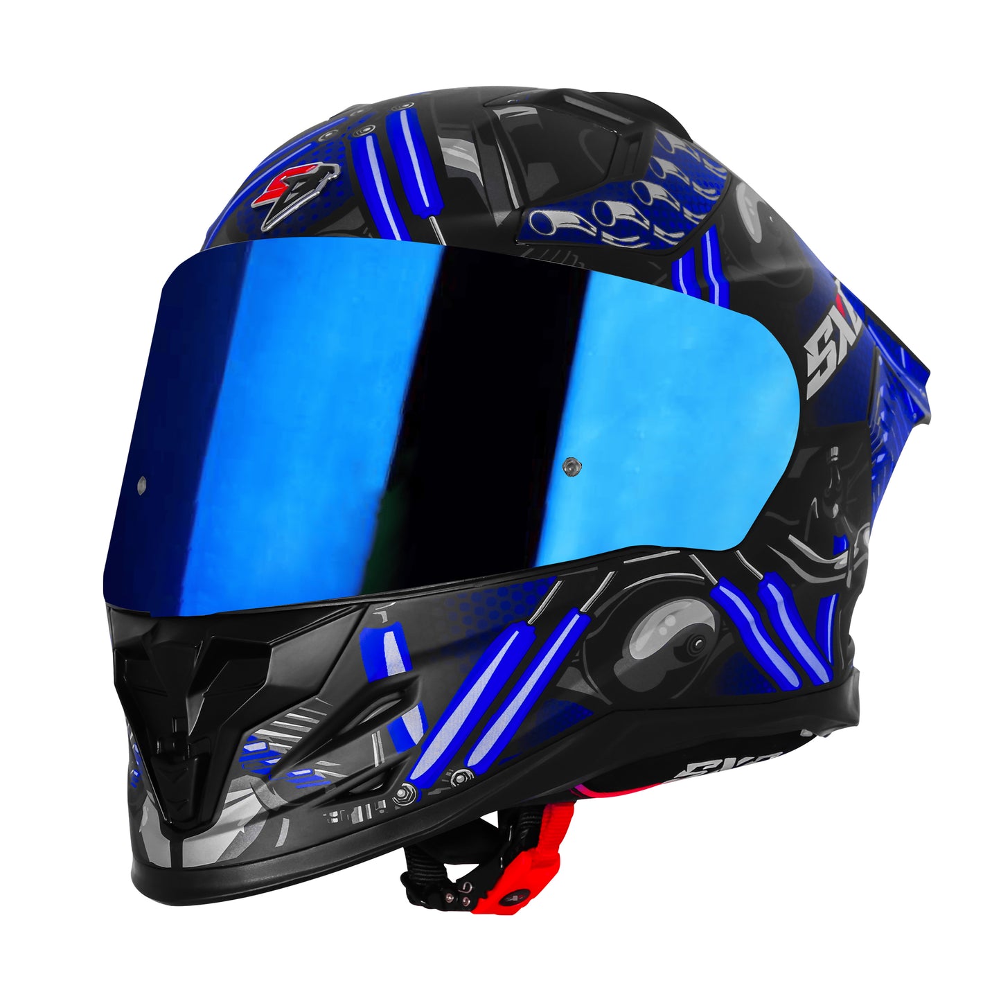 Steelbird SBH 61 SXE X2 ISI and Dot Certified Full Face Helmet for Men and with Inner Silver Sunshield (Glossy Black Blue)