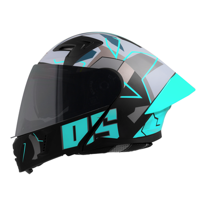 Steelbird SBA-20 05 ISI Certified Flip-Up Graphic Helmet for Men and Women with Inner Chrome Sun Shield. (Glossy Black Jazz Blue with Smoke Visor) .
