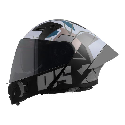 Steelbird SBA-20 05 ISI Certified Flip-Up Graphic Helmet for Men and Women with Inner Chrome Sun Shield .(Glossy Black Grey with Smoke Visor).