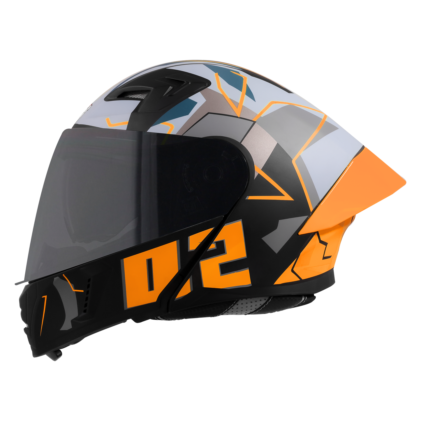 Steelbird SBA-20 02 ISI Certified Flip-Up Graphic Helmet for Men and Women with Inner Chrome Sun Shield .(Glossy Black Orange with Smoke Visor)