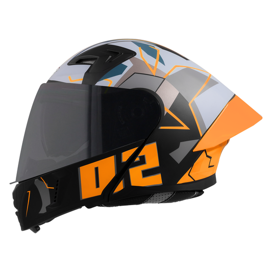 Steelbird SBA-20 02 ISI Certified Flip-Up Graphic Helmet for Men and Women with Inner Chrome Sun Shield .(Glossy Black Orange with Smoke Visor)