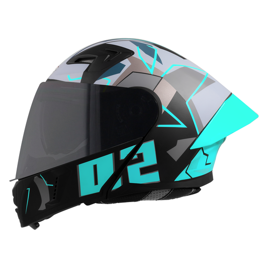 Steelbird SBA-20 02 ISI Certified Flip-Up Graphic Helmet for Men and Women with Inner Chrome Sun Shield. (Glossy Black Jazz Blue with Smoke Visor)