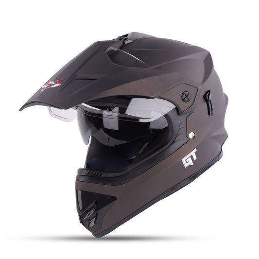 Steelbird GT Off Road ISI Certified Motocross Double Visor Full Face Helmet Outer Clear Visor and Inner Smoke Sun Shield(Matt Royal Brown)`