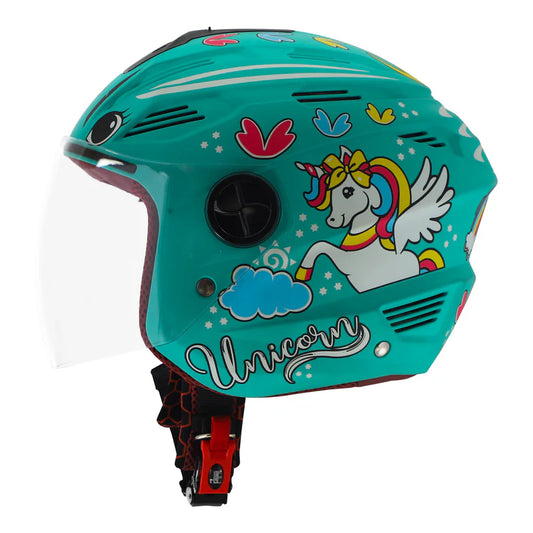 Steelbird SBA-6 Unicorn ISI Certified Open Face Graphic Helmet for Women and Kids (Matt Blue with Clear Visor) Regular