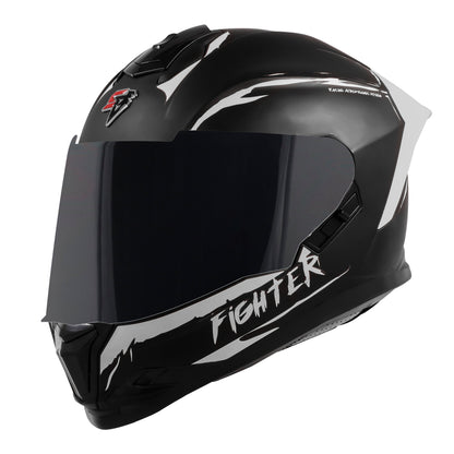 Steelbird SBH-57 Fighter F2 Graphic Helmet ISI and DOT Certified Full Face Helmet for Men with Inner Silver Sun Shield (Glossy Black White)