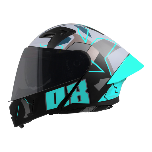 Steelbird SBA-20 08 ISI Certified Flip-Up Graphic Helmet for Men and Women with Inner Chrome Sun Shield. (Glossy Black Jazz Blue with Smoke Visor).