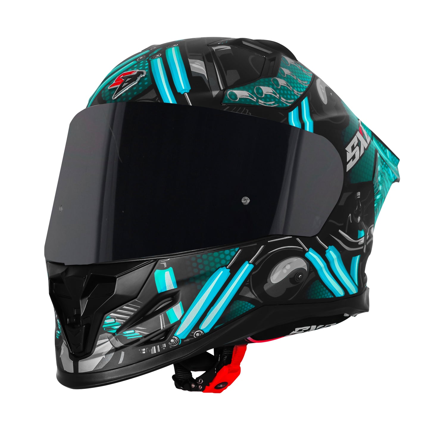 Steelbird SBH-61 SXE X2 Pinlock ISI and Dot Certified Full Face Helmet for Men and with Inner Silver Sunshield (Glossy Black Cyan Green with Smoke Visor)