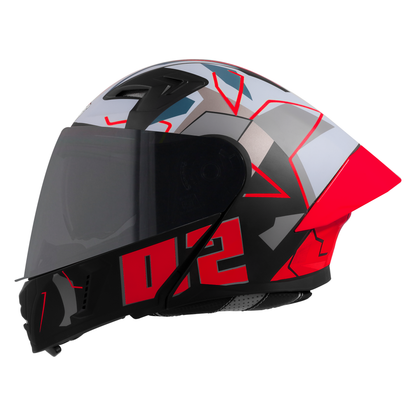 Steelbird SBA-20 02 ISI Certified Flip-Up Graphic Helmet for Men and Women with Inner Chrome Sun Shield .(Glossy Black Red with Smoke Visor).