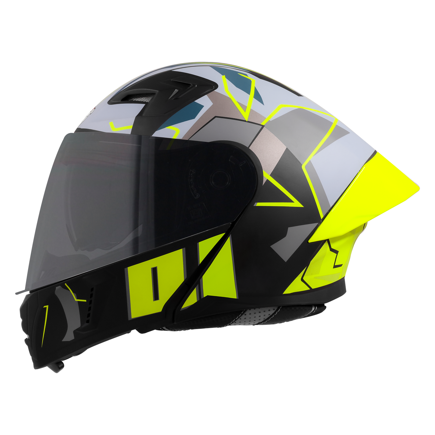 Steelbird SBA-20 01  ISI Certified Flip-Up Graphic Helmet for Men and Women with Inner Chrome Sun Shield .(Glossy Black Neon with Smoke Visor)
