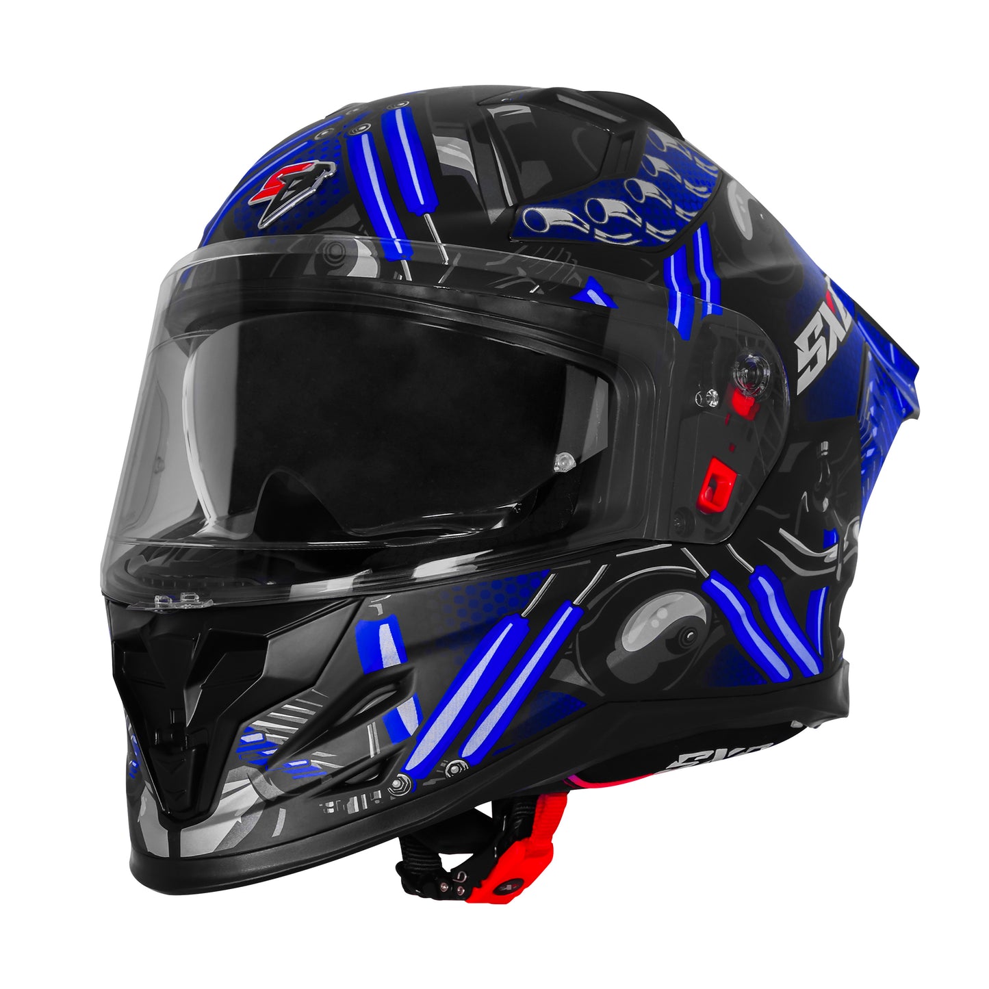 Steelbird SBH-61 SXE X2 Pinlock ISI and Dot Certified Full Face Helmet for Men and with Inner Silver Sunshield  (Glossy Black Blue with Anti fog Shield)