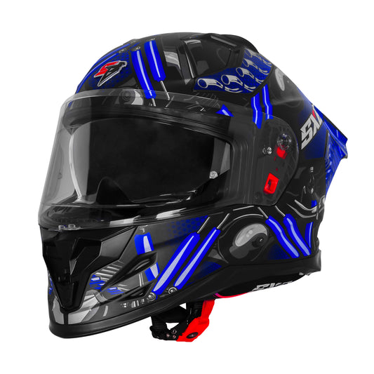 Steelbird SBH-61 SXE X2 Pinlock ISI and Dot Certified Full Face Helmet for Men and with Inner Silver Sunshield  (Glossy Black Blue with Anti fog Shield)