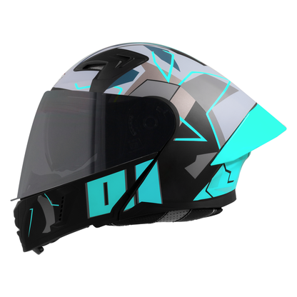 Steelbird SBA-20 01 ISI Certified Flip-Up Graphic Helmet for Men and Women with Inner Chrome Sun Shield. (Glossy Black Jazz Blue with Smoke Visor)