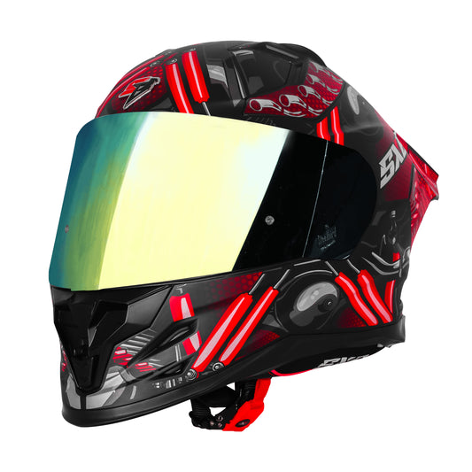 Steelbird SBH 61 SXE X2 ISI and Dot Certified Full Face Helmet for Men and with Inner Silver Sunshield (Glossy Black Red)