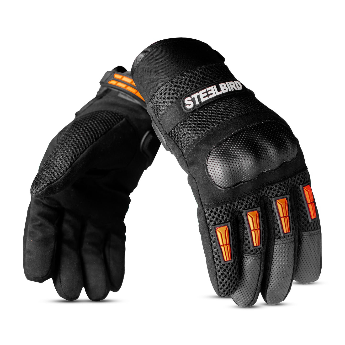 Steelbird Khardungla Full Finger Bike Riding Gloves, Protective Off-Road Motorbike Racing (Orange)