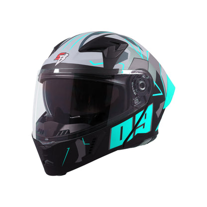 Steelbird SBA-20 09 ISI Certified Flip-Up Graphic Helmet for Men and Women with Inner Chrome Sun Shield. (Glossy Black Jazz Blue with Smoke Visor)