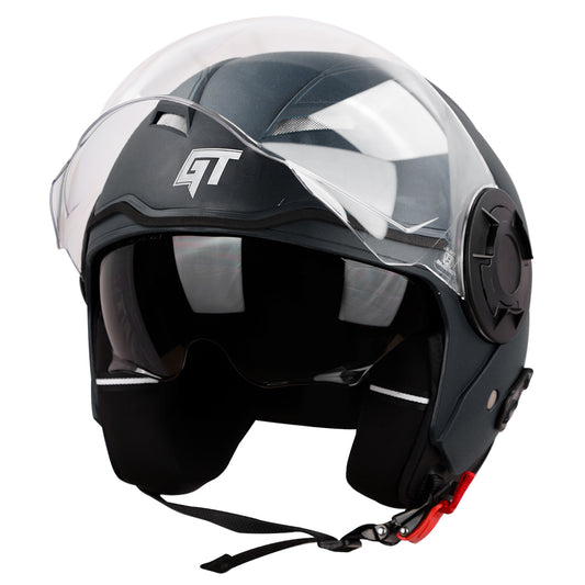 Steelbird GT Dashing ISI Certified Open Face Helmet for Men and Women with Inner Sun Shield ( Dual Visor Mechanism ) .