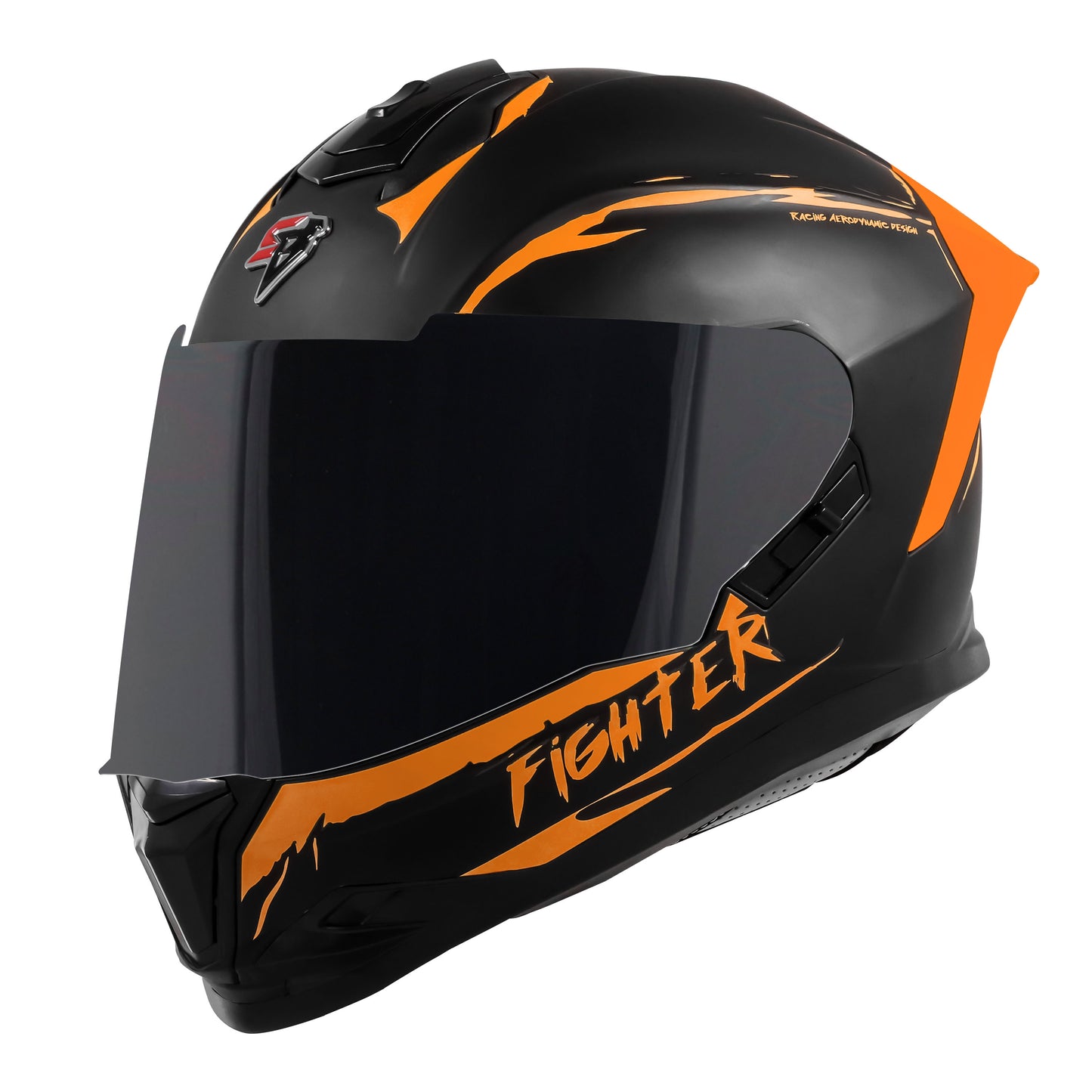 Steelbird SBH-57 Fighter F2 Graphic Helmet ISI and DOT Certified Full Face Helmet for Men with Inner Silver Sun Shield (Glossy Black Orange)