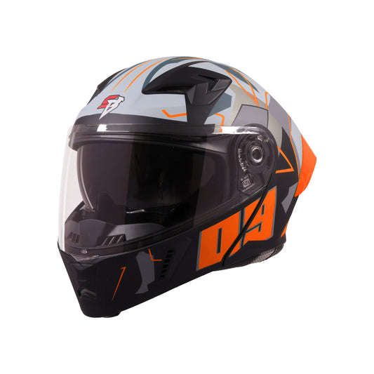 Steelbird SBA-20 09 ISI Certified Flip-Up Graphic Helmet for Men and Women with Inner Chrome Sun Shield .(Glossy Black Orange with Smoke Visor)