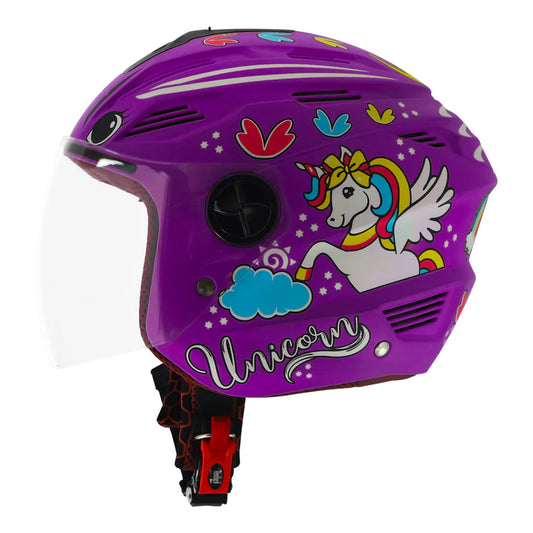 Steelbird SBA-6 Unicorn ISI Certified Open Face Graphic Helmet for Women and Kids (Matt Voilet with Clear Visor) Regular