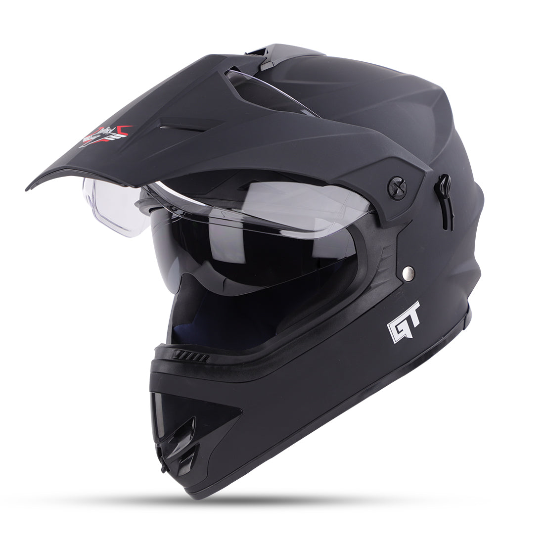 Steelbird GT Off Road ISI Certified Motocross Double Visor Full Face Helmet Outer Clear Visor and Inner Smoke Sun Shield.(Matt Black)