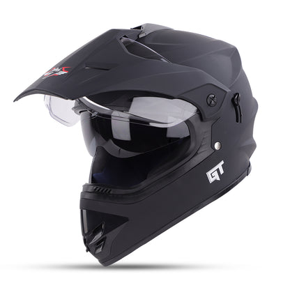 Steelbird GT Off Road ISI Certified Motocross Double Visor Full Face Helmet Outer Clear Visor and Inner Smoke Sun Shield.(Matt Black)