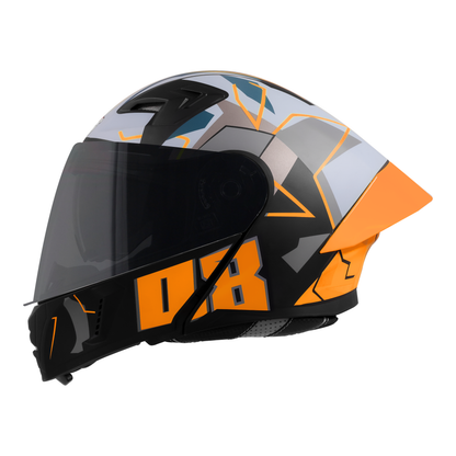 Steelbird SBA-20 08 ISI Certified Flip-Up Graphic Helmet for Men and Women with Inner Chrome Sun Shield .(Glossy Black Orange with Smoke Visor)