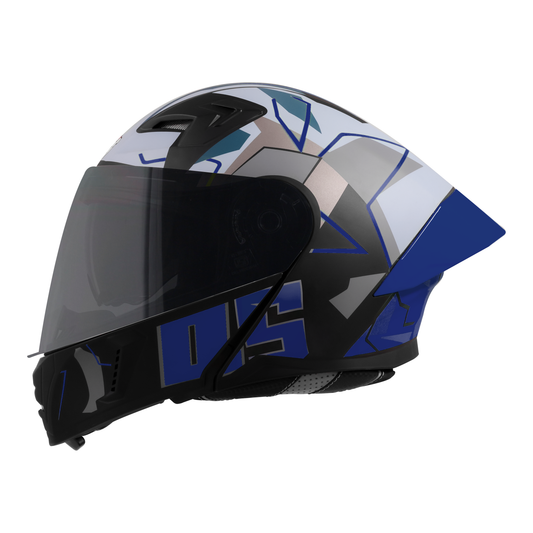 Steelbird SBA-20 05 ISI Certified Flip-Up Graphic Helmet for Men and Women with Inner Chrome Sun Shield.(Glossy Black Blue with Smoke Visor).