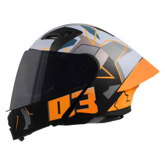 Steelbird SBA-20 03 ISI Certified Flip-Up Graphic Helmet for Men and Women with Inner Chrome Sun Shield .(Glossy Black Orange with Smoke Visor).