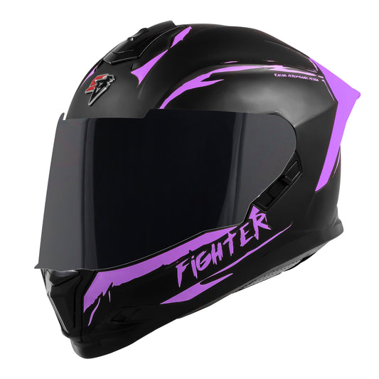 Steelbird SBH-57 Fighter F2 Graphic Helmet ISI and DOT Certified Full Face Helmet for Men with Inner Silver Sun Shield (Glossy Black Voilet)