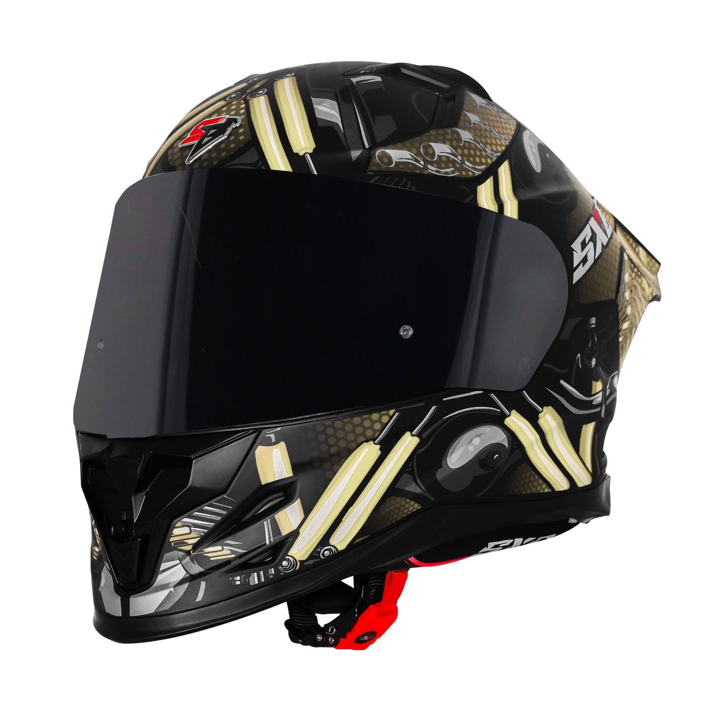 Steelbird SBH-61 SXE X2 Pinlock ISI and Dot Certified Full Face Helmet for Men and with Inner Silver Sunshield (Glossy Black Golden with Smoke Visor)