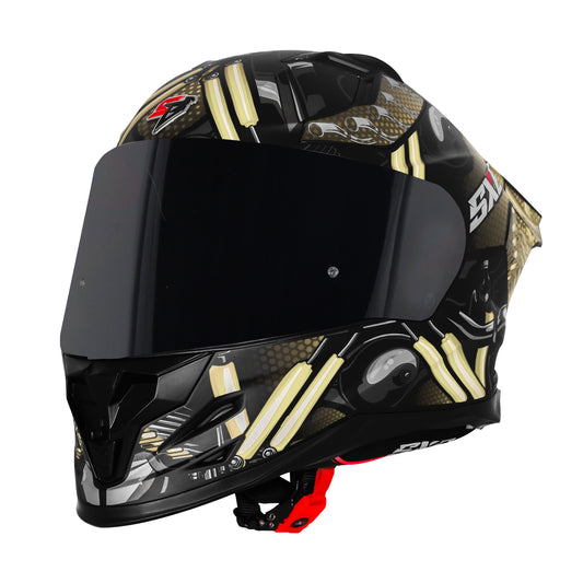 Steelbird SBH-61 SXE X2 Pinlock ISI and Dot Certified Full Face Helmet for Men and with Inner Silver Sunshield (Glossy Black Golden with Smoke Visor)