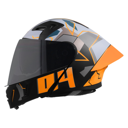 Steelbird SBA-20 04 ISI Certified Flip-Up Graphic Helmet for Men and Women with Inner Chrome Sun Shield .(Glossy Black Orange with Smoke Visor).