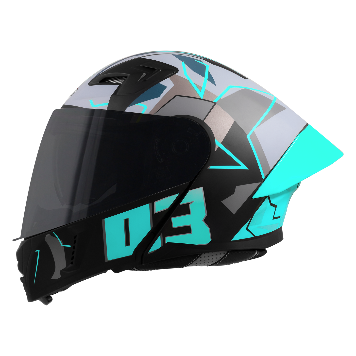 Steelbird SBA-20 03 ISI Certified Flip-Up Graphic Helmet for Men and Women with Inner Chrome Sun Shield. (Glossy Black Jazz Blue with Smoke Visor)