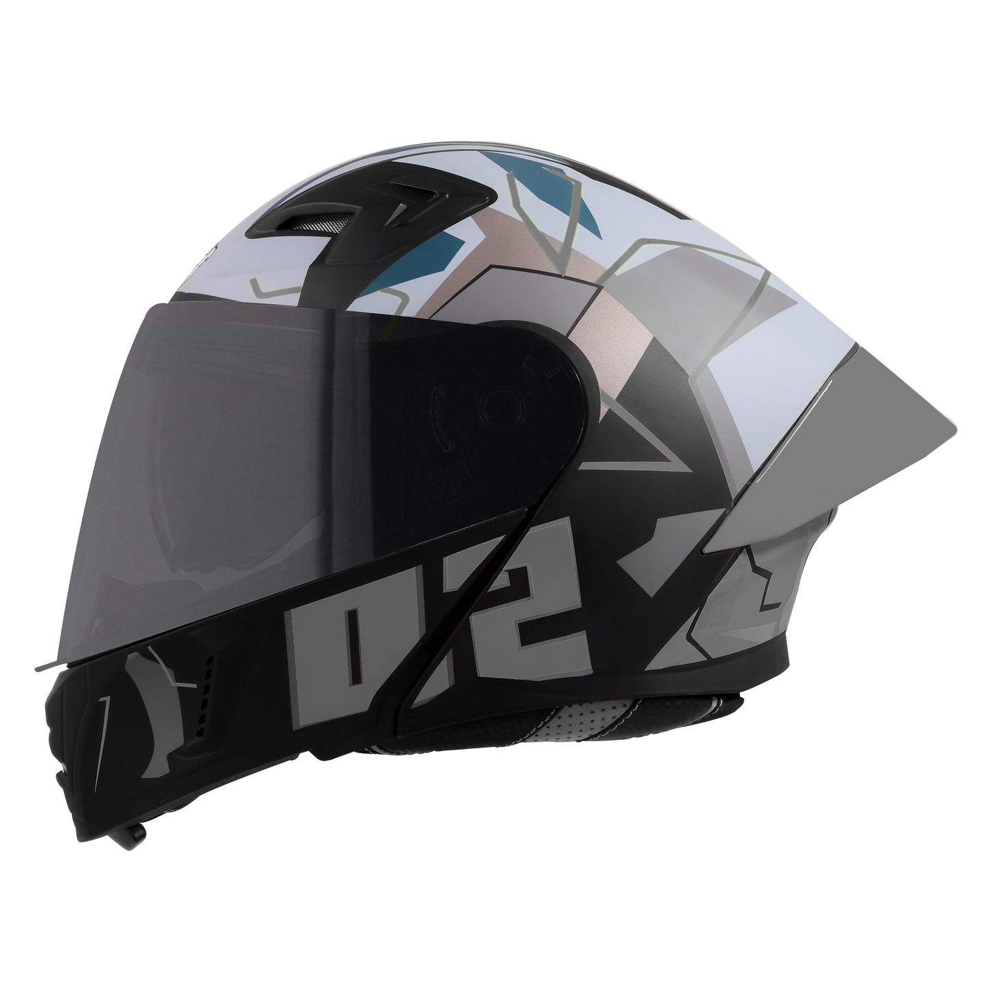 Steelbird SBA-20 02 ISI Certified Flip-Up Graphic Helmet for Men and Women with Inner Chrome Sun Shield .(Glossy Black Grey with Smoke Visor)