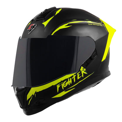 Steelbird SBH-57 Fighter F2 Graphic Helmet ISI and DOT Certified Full Face Helmet for Men with Inner Silver Sun Shield (Glossy Black Neon)