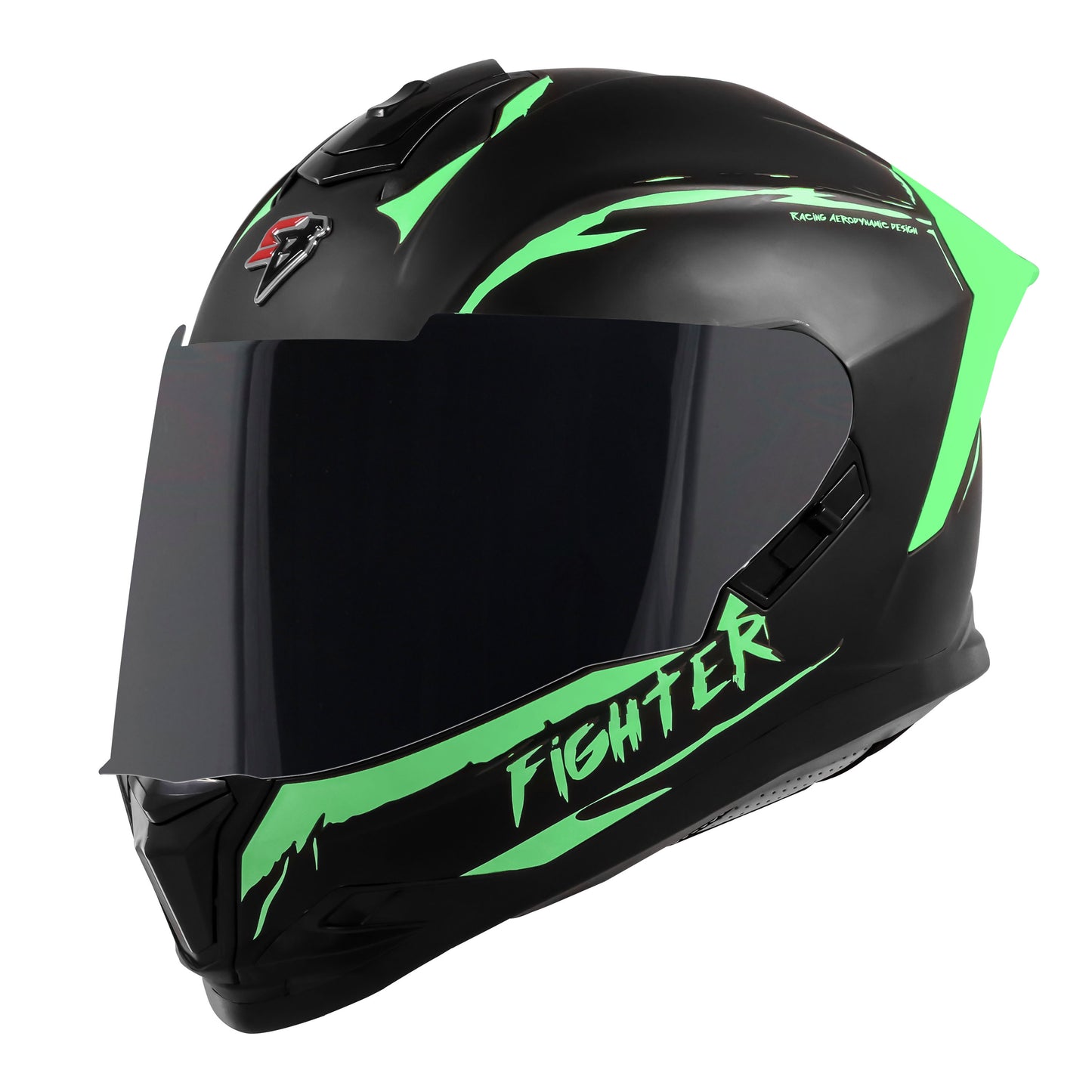 Steelbird SBH-57 Fighter F2 Graphic Helmet ISI and DOT Certified Full Face Helmet for Men with Inner Silver Sun Shield (Glossy Black Green))