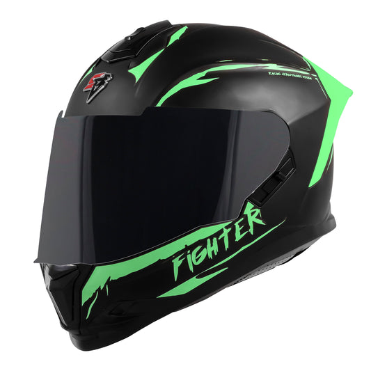 Steelbird SBH-57 Fighter F2 Graphic Helmet ISI and DOT Certified Full Face Helmet for Men with Inner Silver Sun Shield (Glossy Black Green))