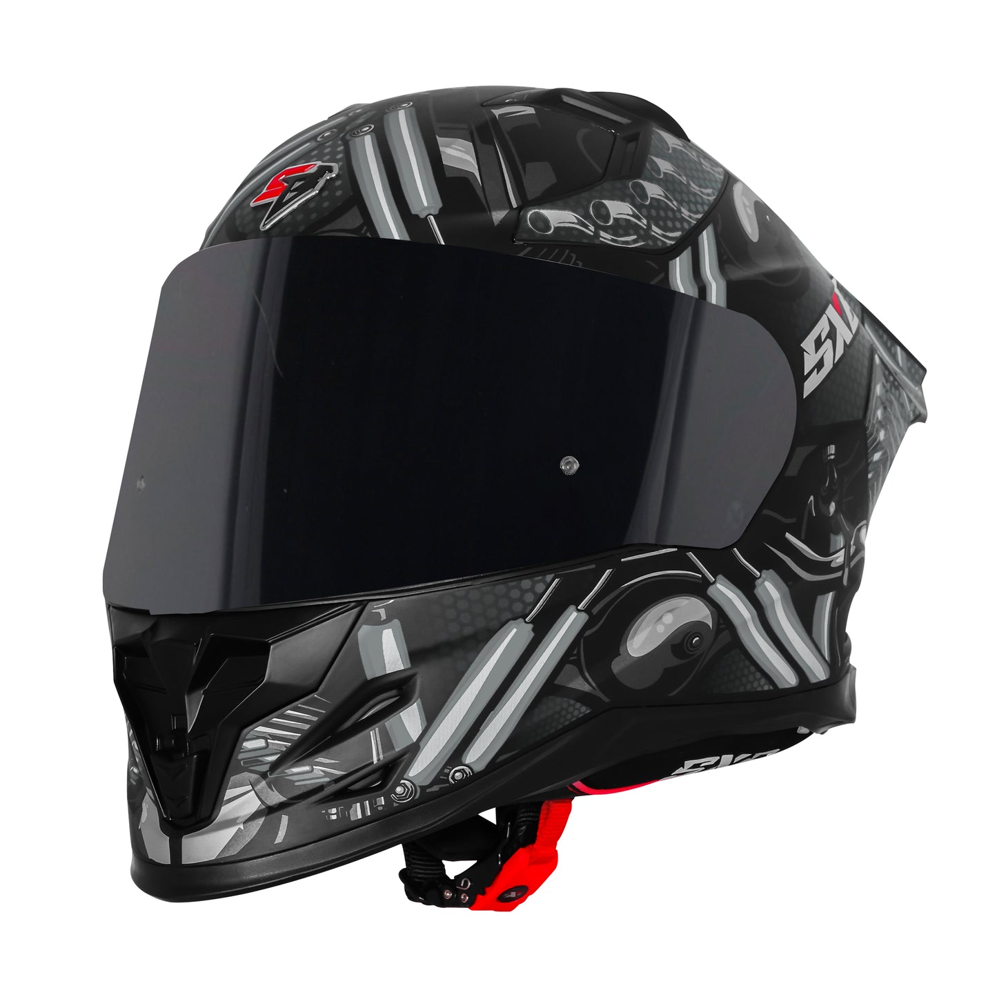 Steelbird SBH-61 SXE X2 Pinlock ISI and Dot Certified Full Face Helmet for Men and with Inner Silver Sunshield (Glossy Black Grey with Smoke Visor)