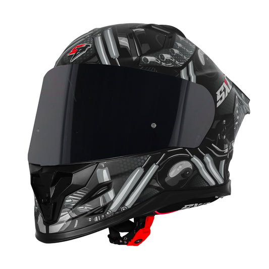 Steelbird SBH-61 SXE X2 Pinlock ISI and Dot Certified Full Face Helmet for Men and with Inner Silver Sunshield (Glossy Black Grey with Smoke Visor)