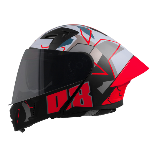 Steelbird SBA-20 08 ISI Certified Flip-Up Graphic Helmet for Men and Women with Inner Chrome Sun Shield .(Glossy Black Red with Smoke Visor)