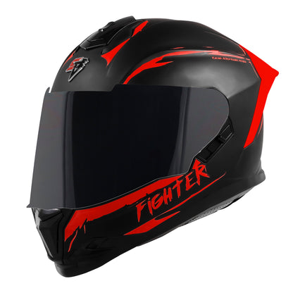 Steelbird SBH-57 Fighter F2 Graphic Helmet ISI and DOT Certified Full Face Helmet for Men with Inner Silver Sun Shield (Glossy Black Red)