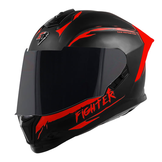 Steelbird SBH-57 Fighter F2 Graphic Helmet ISI and DOT Certified Full Face Helmet for Men with Inner Silver Sun Shield (Glossy Black Red)