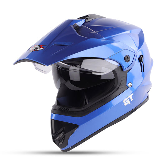 Steelbird GT Off Road ISI Certified Motocross Double Visor Full Face Helmet Outer Clear Visor and Inner Smoke Sun Shield.(Glossy Y. Blue)