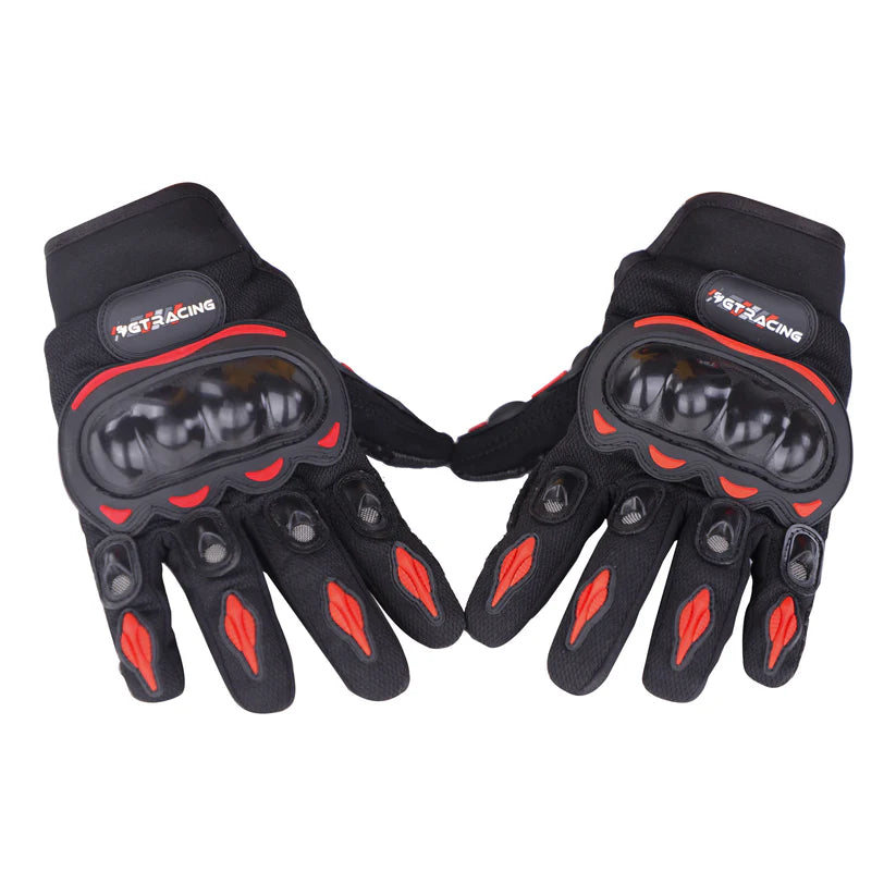 Steelbird GT-01 Full Finger Bike Riding Gloves with Touch Screen Sensitivity at Thumb and Index Finger, Protective Off-Road Motorbike Racing (Red)