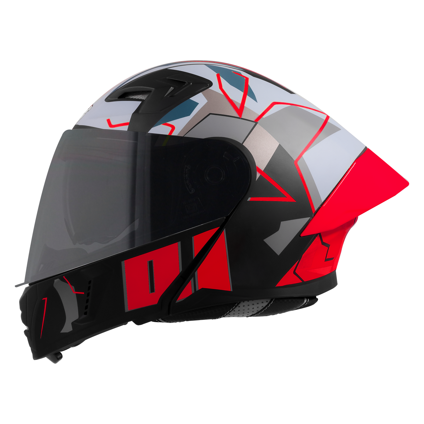 Steelbird SBA-20 01 ISI Certified Flip-Up Graphic Helmet for Men and Women with Inner Chrome Sun Shield .(Glossy Black Red with Smoke Visor)
