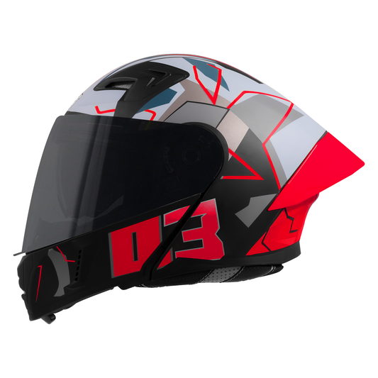 Steelbird SBA-20 03 ISI Certified Flip-Up Graphic Helmet for Men and Women with Inner Chrome Sun Shield .(Glossy Black Red with Smoke Visor).
