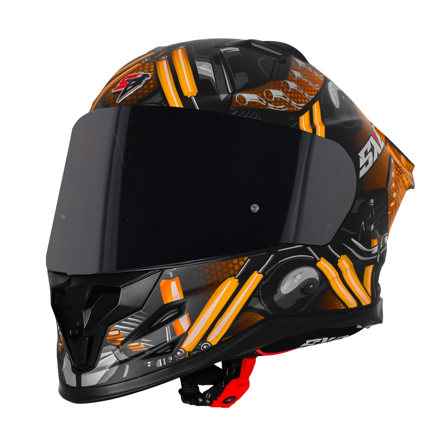 Steelbird SBH-61 SXE X2 Pinlock ISI and Dot Certified Full Face Helmet for Men and with Inner Silver Sunshield (Glossy Black Golden with Smoke Visor).